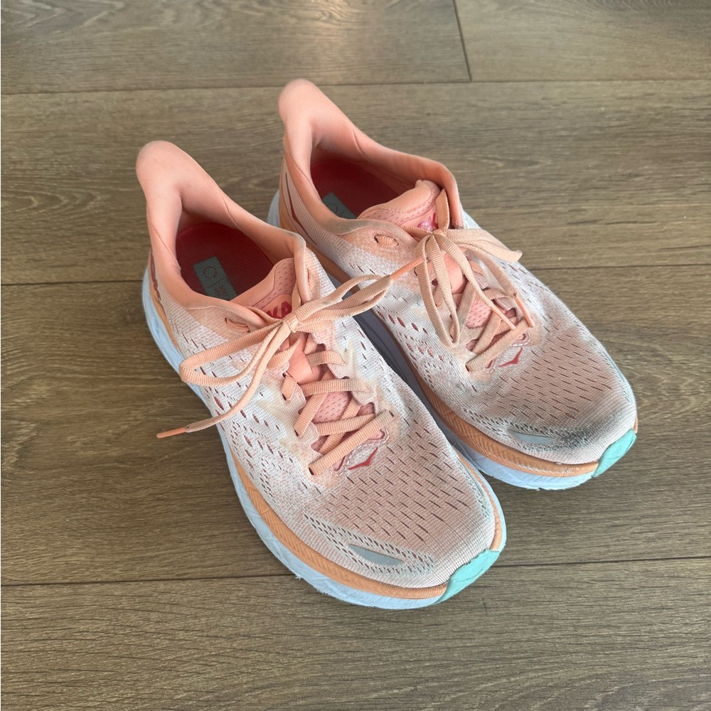 Hoka Women's Coral and Light Blue Athletic Shoes